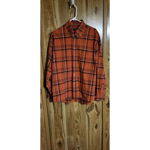 Siegfried plaid burnt orange/black long-sleeved button-down casual dress shirt - Picture 1 of 5